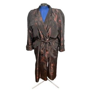 Vintage 80s Mulberry Street Full-Length Wrap Coat Metallic Trench Jacket Size 12